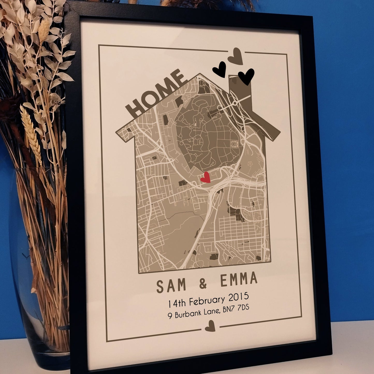 Custom Our New Home Map Print | Personalised First Home Anniversary Gift | Home is Where the Heart is Print | New House Wall Art for Couples