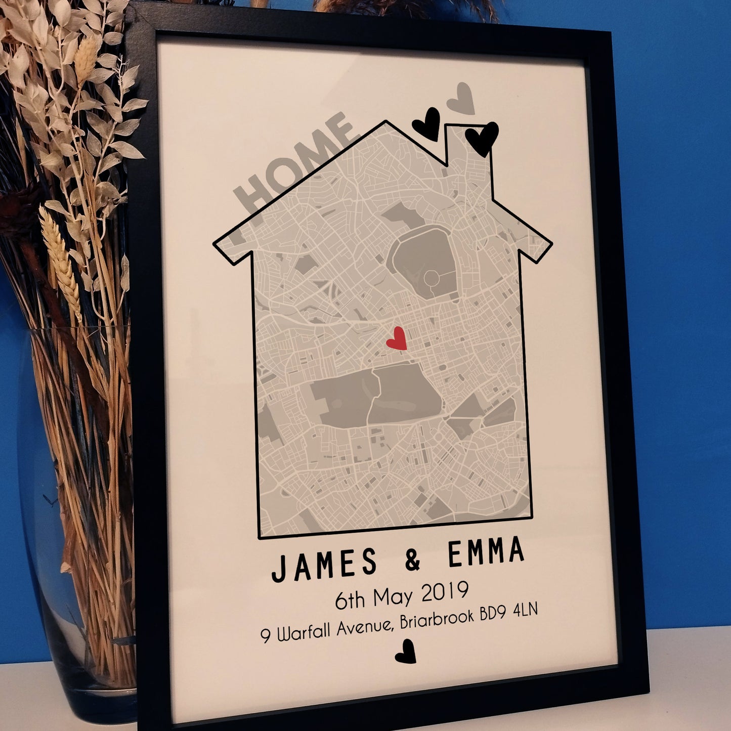 Our First Home Custom Map Print | Personalised New Home Anniversary Gift | Home is Where the Heart is Print | New House Wall Art for Couples