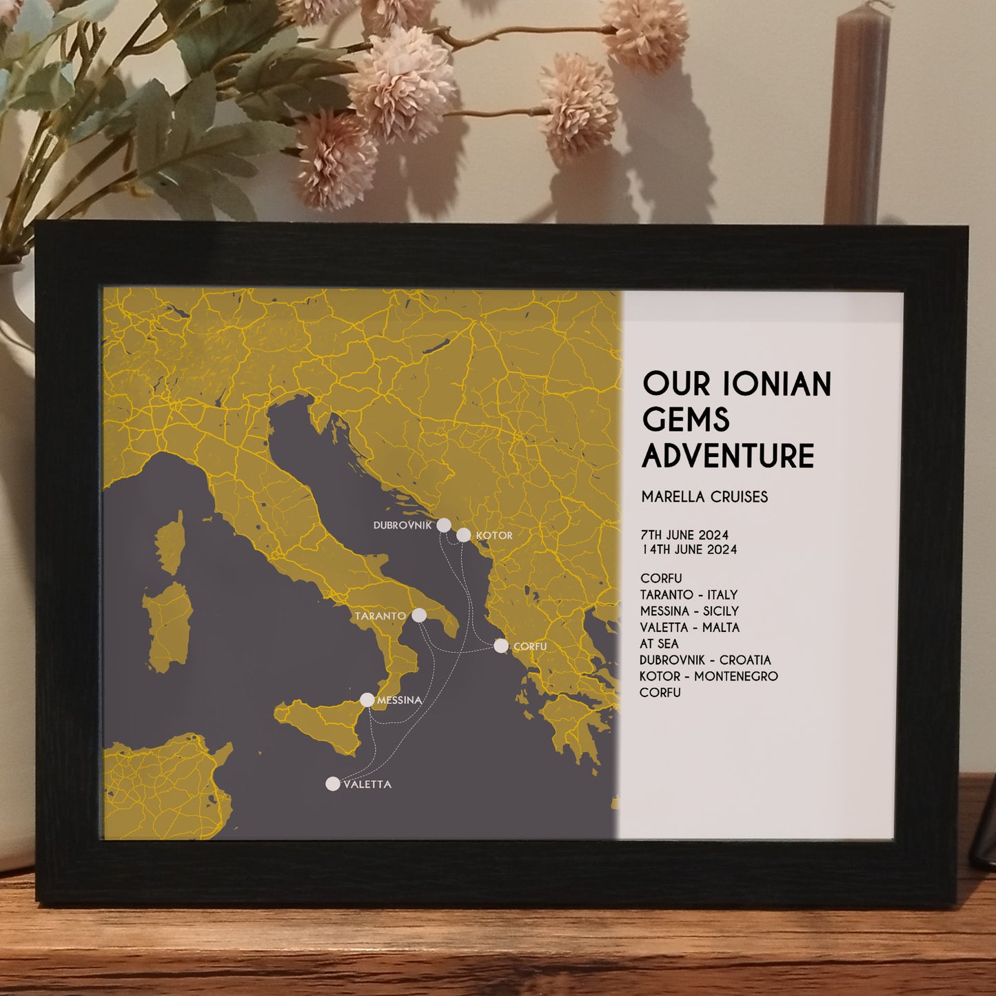Custom Cruise Holiday Memories Map Print Gift for Couples | Personalised Cruise Ship Destination Map Wall Art Gift for Her Wife Him Husband