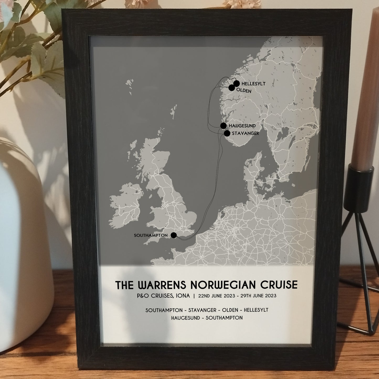 Custom Cruise Holiday Map Gift for Couples | Personalised Cruise Ship Ports Map Wall Art Anniversary Print for Her Wife Him Husband