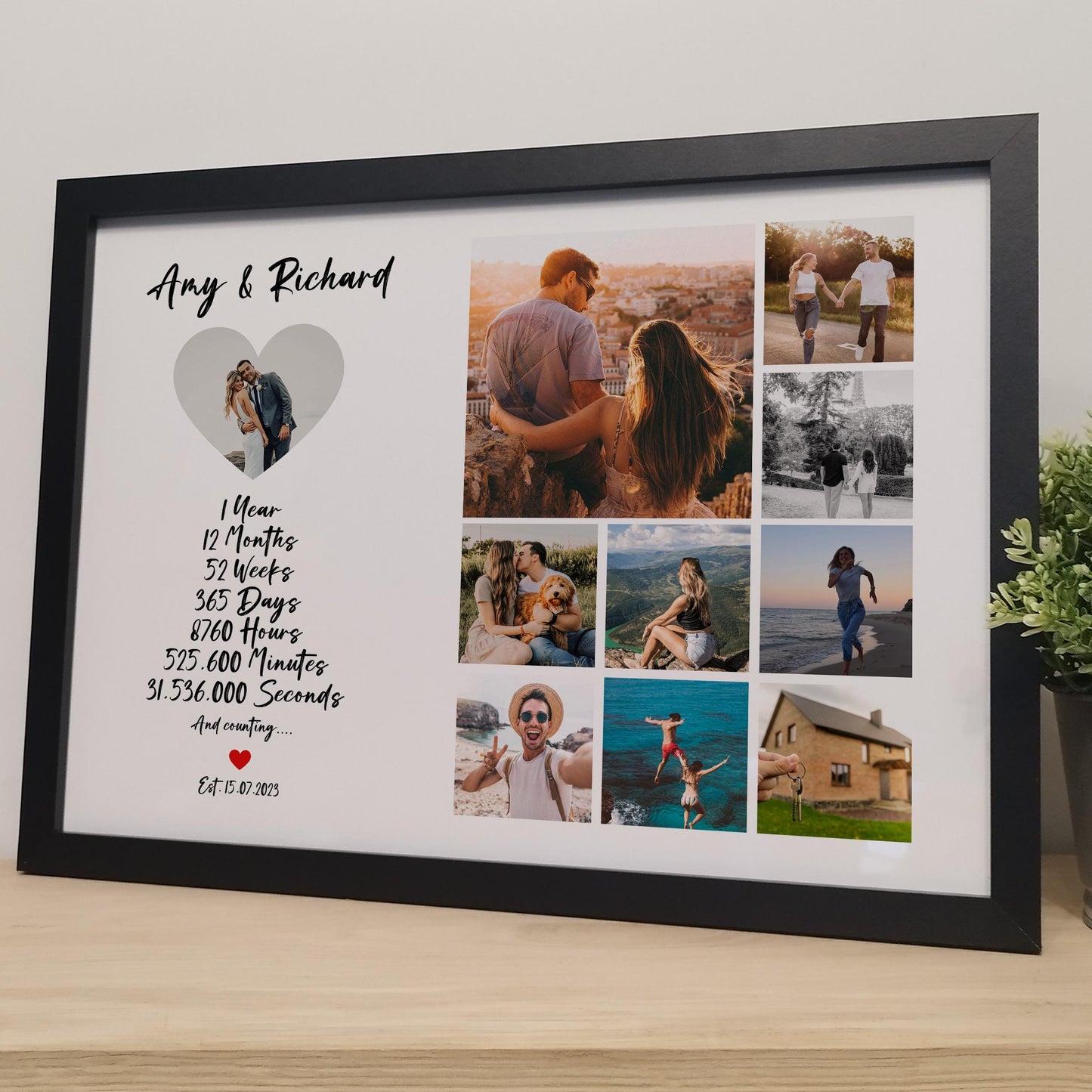 Custom 1st Year Photo Collage Gift for Couples | 1 Year Paper Wedding Anniversary Print | Romantic Gift for Husband, Him or Wife, Her