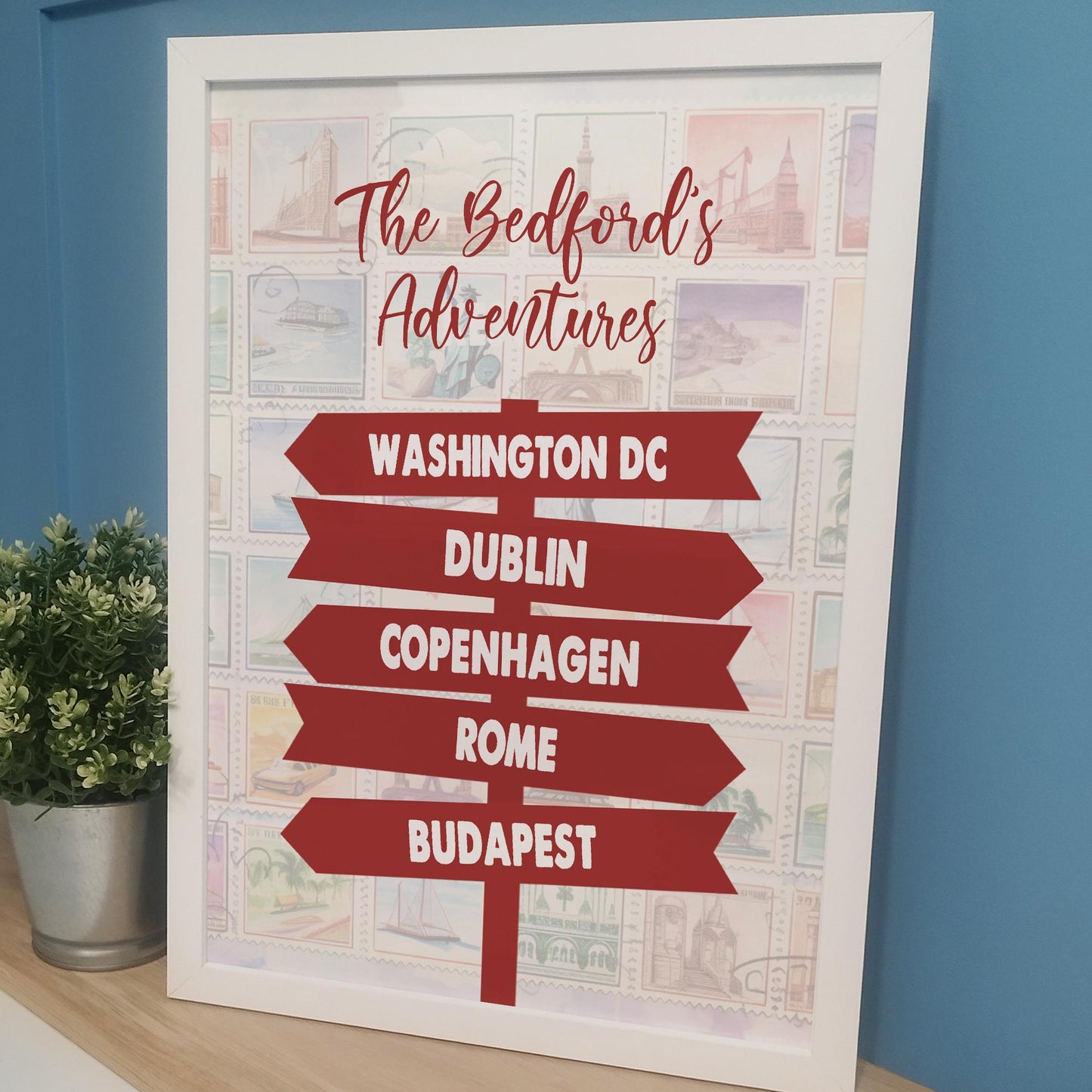 Custom Travel Adventures Signpost Print for Couples | Personalised Travelling Gift for Her, Him | Favourite Holiday Destinations Wall Print