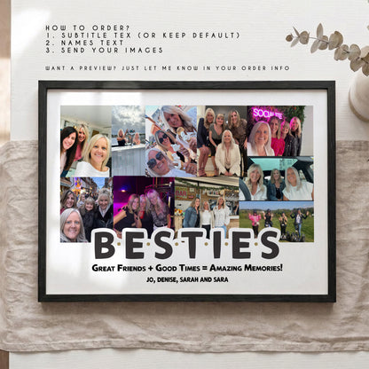 Personalised Besties Photo Collage Print – Custom Best Friend & Friendship Memory Poster Gift