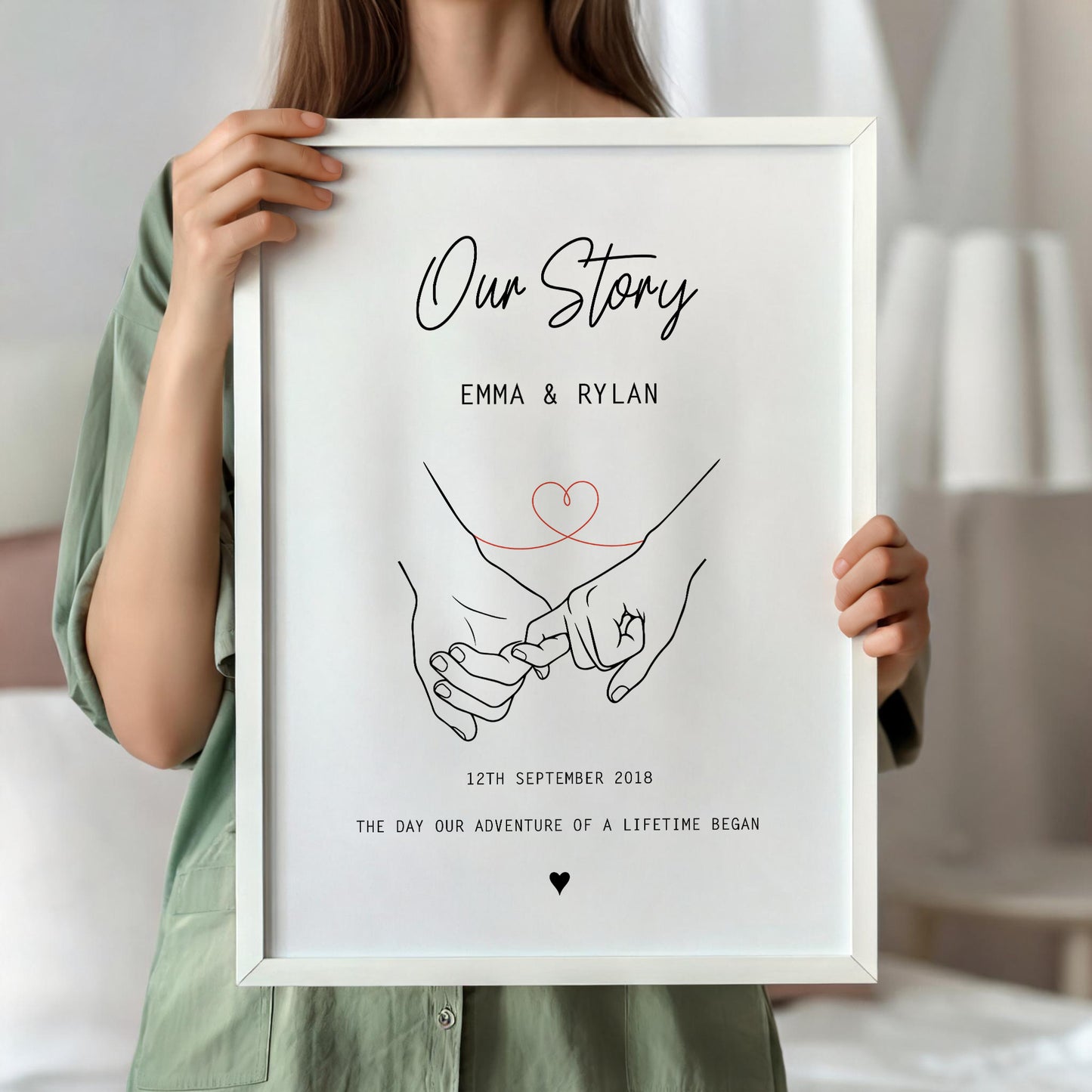 Personalised Our Story Print for Couples | Custom Anniversary Gift, Mr & Mrs Holding Hands Keepsake