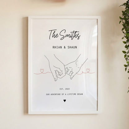 Personalised Our Story Print for Couples | Custom Anniversary Gift, Mr & Mrs Holding Hands Keepsake