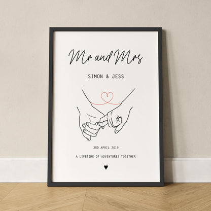 Personalised Our Story Print for Couples | Custom Anniversary Gift, Mr & Mrs Holding Hands Keepsake