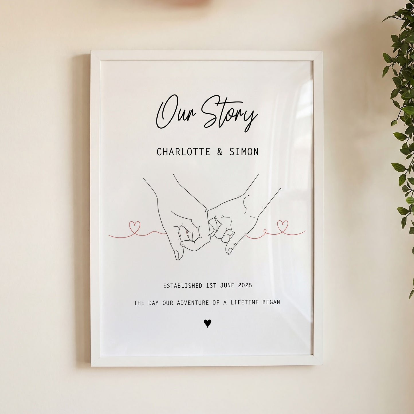 Personalised Our Story Print for Couples | Custom Anniversary Gift, Mr & Mrs Holding Hands Keepsake