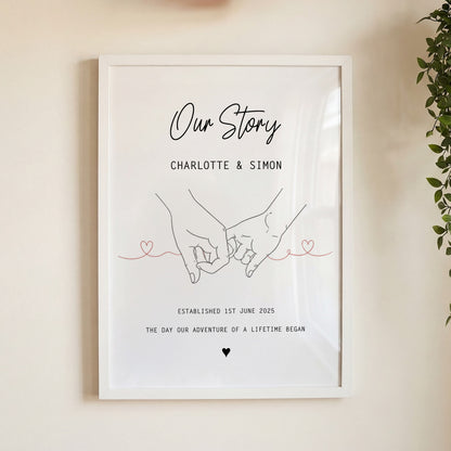 Personalised Our Story Print for Couples | Custom Anniversary Gift, Mr & Mrs Holding Hands Keepsake