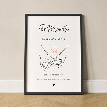 Personalised Our Story Print for Couples | Custom Anniversary Gift, Mr & Mrs Holding Hands Keepsake