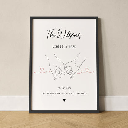 Personalised Our Story Print for Couples | Custom Anniversary Gift, Mr & Mrs Holding Hands Keepsake