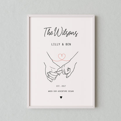 Personalised Our Story Print for Couples | Custom Anniversary Gift, Mr & Mrs Holding Hands Keepsake