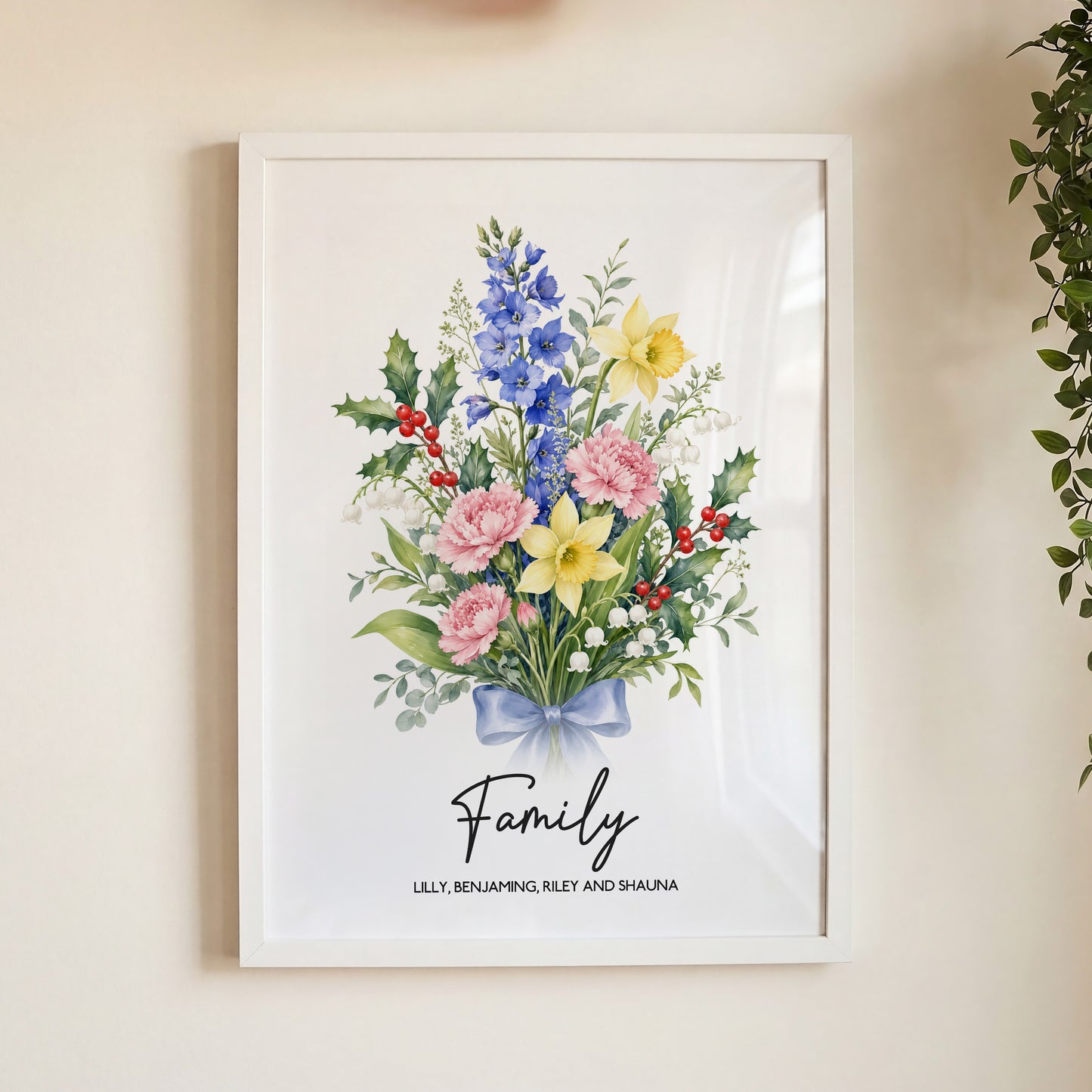 Personalised Family Birth Flower Bouquet Print – Custom Floral Wall Art Gift