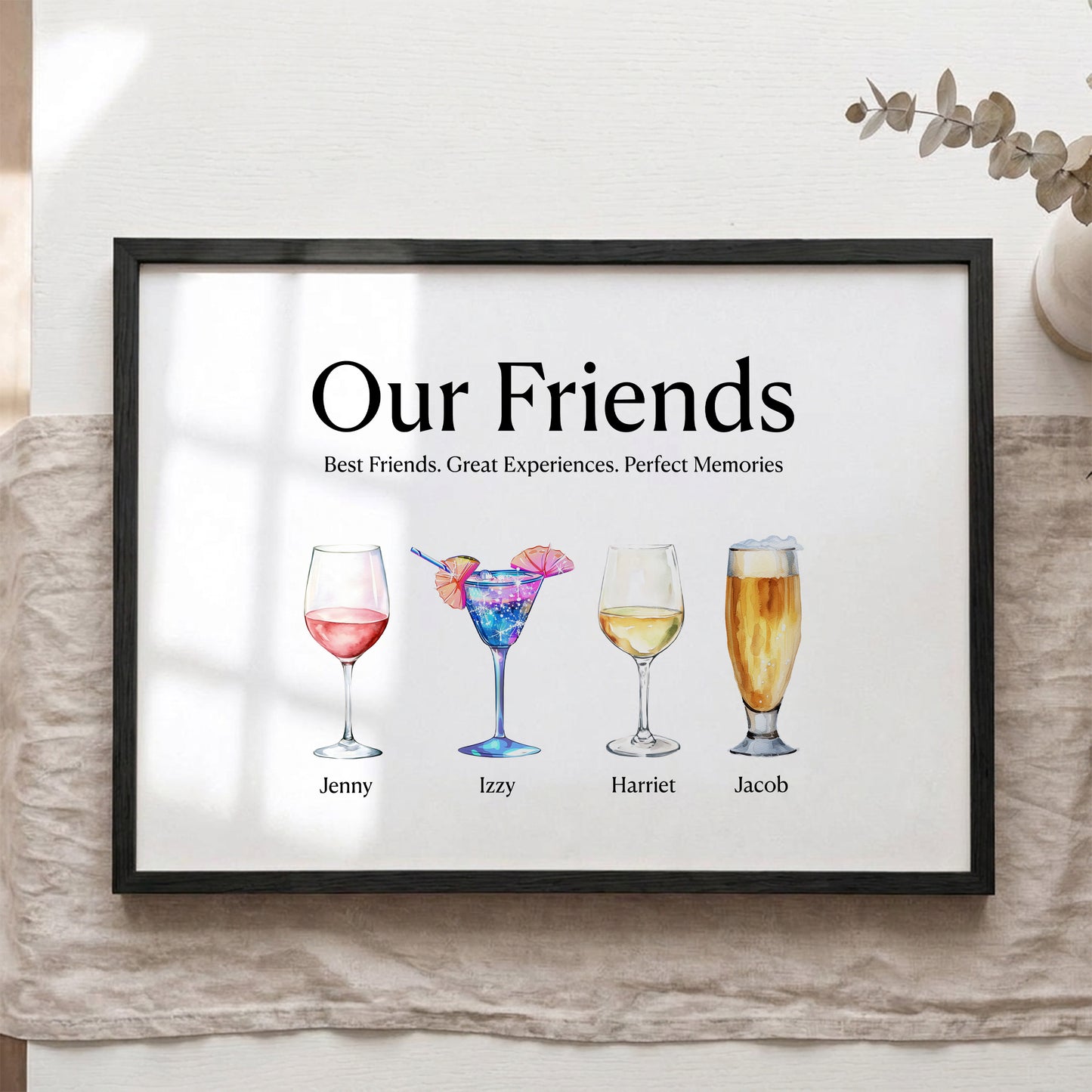 Personalised Friends Drinks Print – Custom Friendship Wall Art Gift with Names