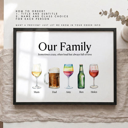 Personalised Friends Drinks Print – Custom Friendship Wall Art Gift with Names