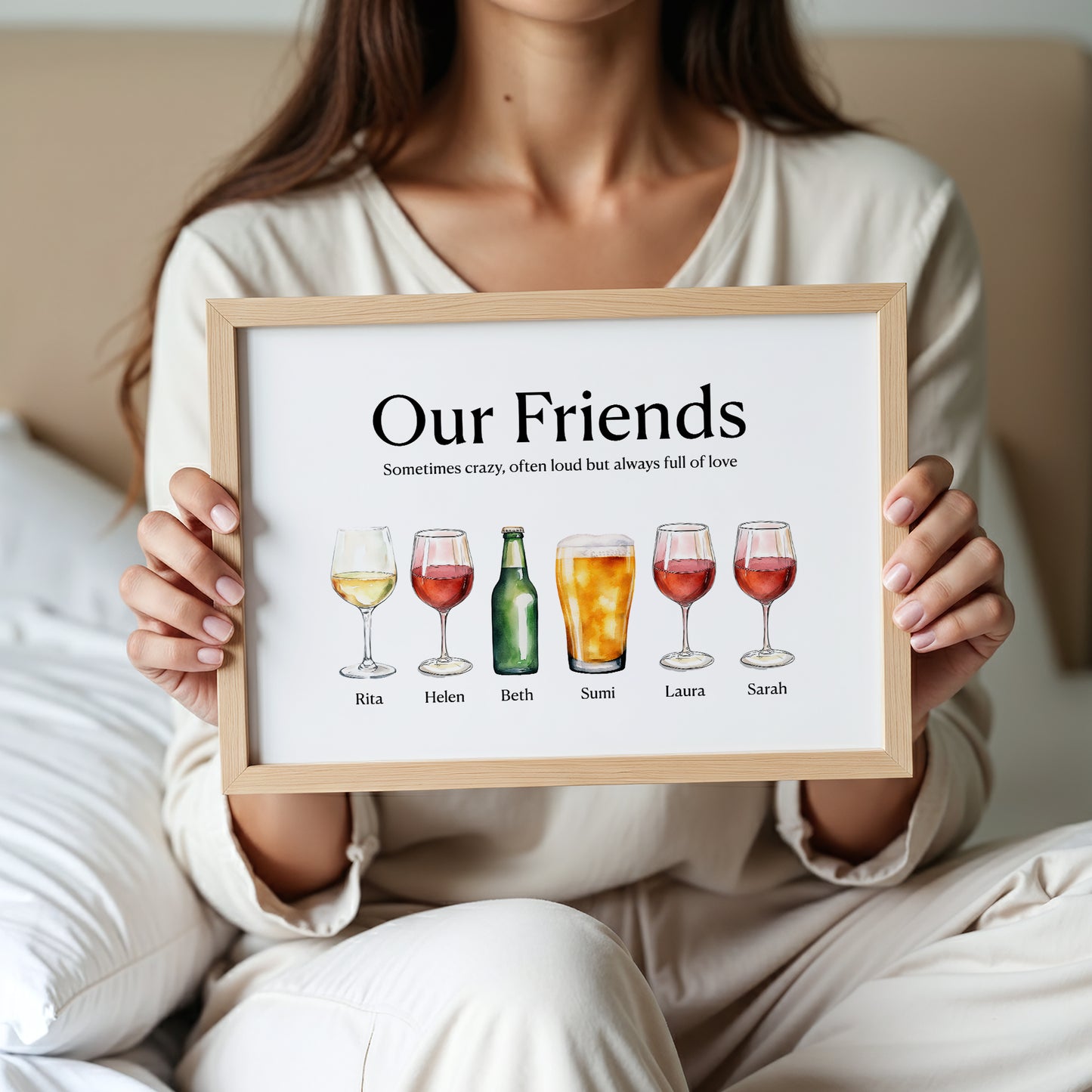 Personalised Friends Drinks Print – Custom Friendship Wall Art Gift with Names