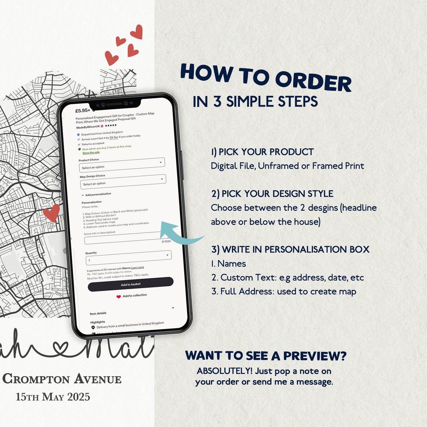 Personalised New Home Map Print – Custom Housewarming Gift for Couples