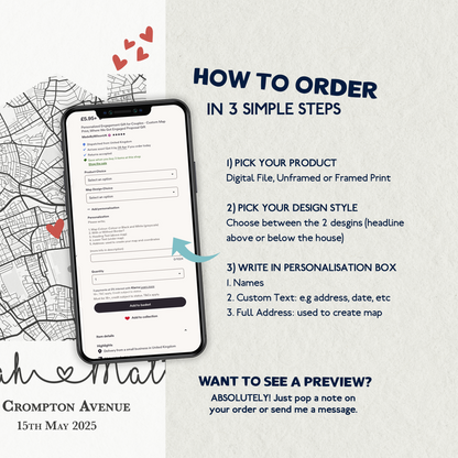 Personalised New Home Map Print – Custom Housewarming Gift for Couples