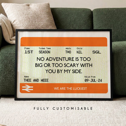 Customised Train Ticket Gift for Him, Dad or Boyfriend | Personalised British Railway Ticket Print | Travel Gift for Fathers Day Valentines