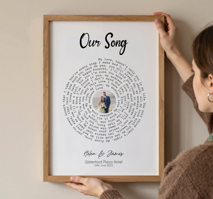 Personalised Our Song Lyrics Print with Photo – Custom First Dance Wedding Gift