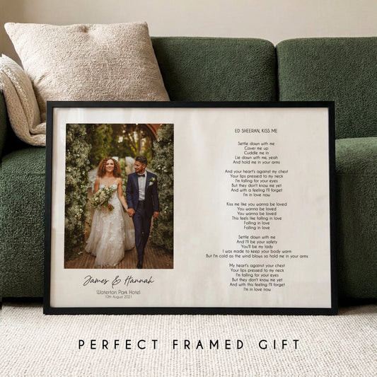 Personalised Wedding Song Lyrics Print with Photo – Custom First Dance Wall Art Gift
