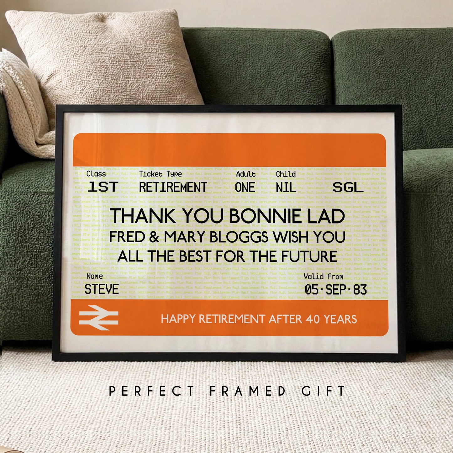 Personalised British Rail retirement ticket print framed gift for railway worker