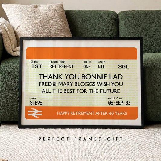 Personalised British Rail retirement ticket print framed gift for railway worker