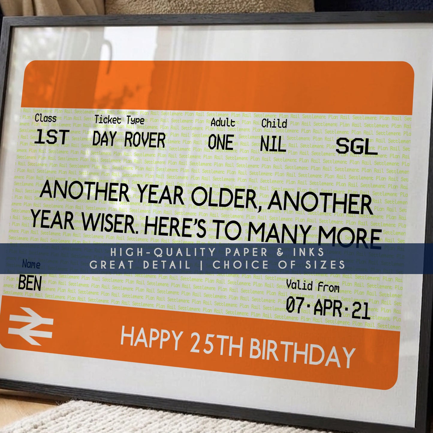 Customised Train Ticket Gift for Him, Dad or Boyfriend | Personalised British Railway Ticket Print | Travel Gift for Fathers Day Valentines