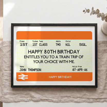 Customised Train Ticket Gift for Him, Dad or Boyfriend | Personalised British Railway Ticket Print | Travel Gift for Fathers Day Valentines