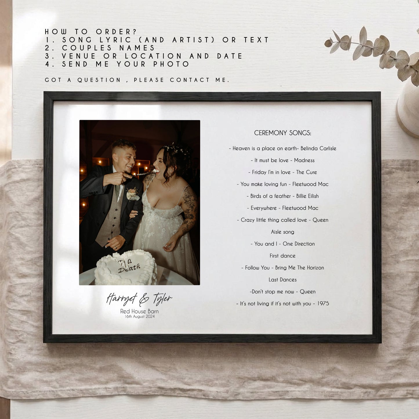 Personalised Wedding Song Lyrics Print with Photo – Custom First Dance Wall Art Gift