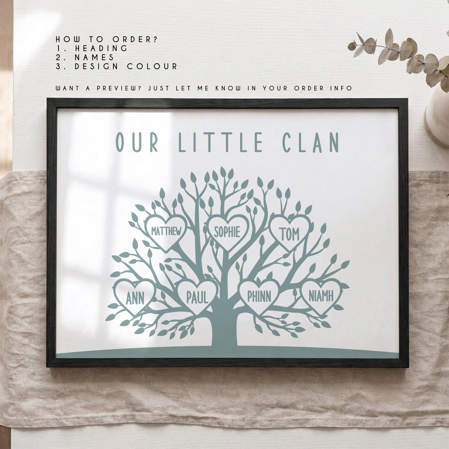 Personalised Family Tree Print – Custom Family Names Wall Art Gift