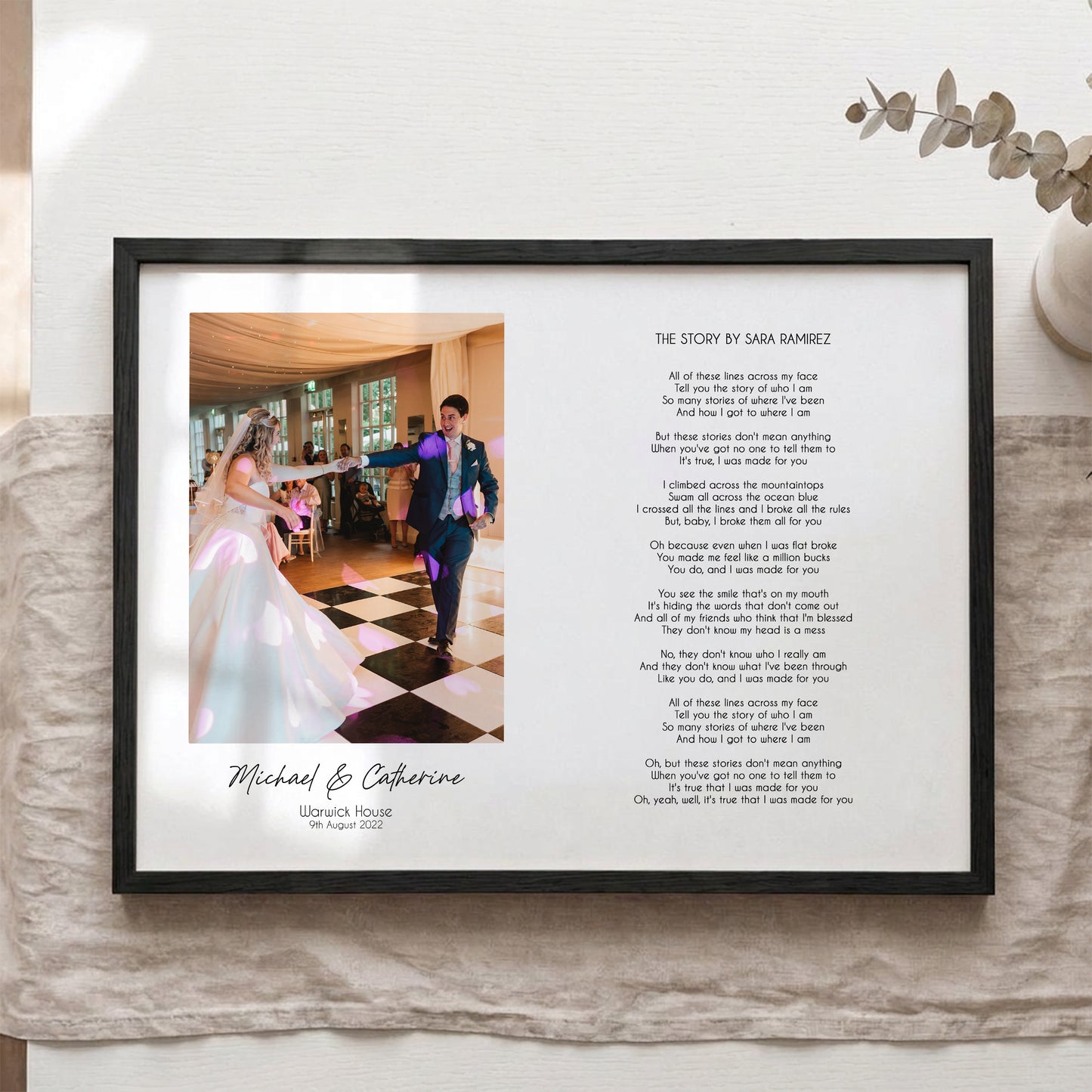 Personalised Wedding Song Lyrics Print with Photo – Custom First Dance Wall Art Gift