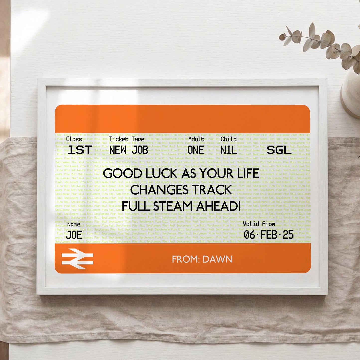Customised Train Ticket Gift for Him, Dad or Boyfriend | Personalised British Railway Ticket Print | Travel Gift for Fathers Day Valentines
