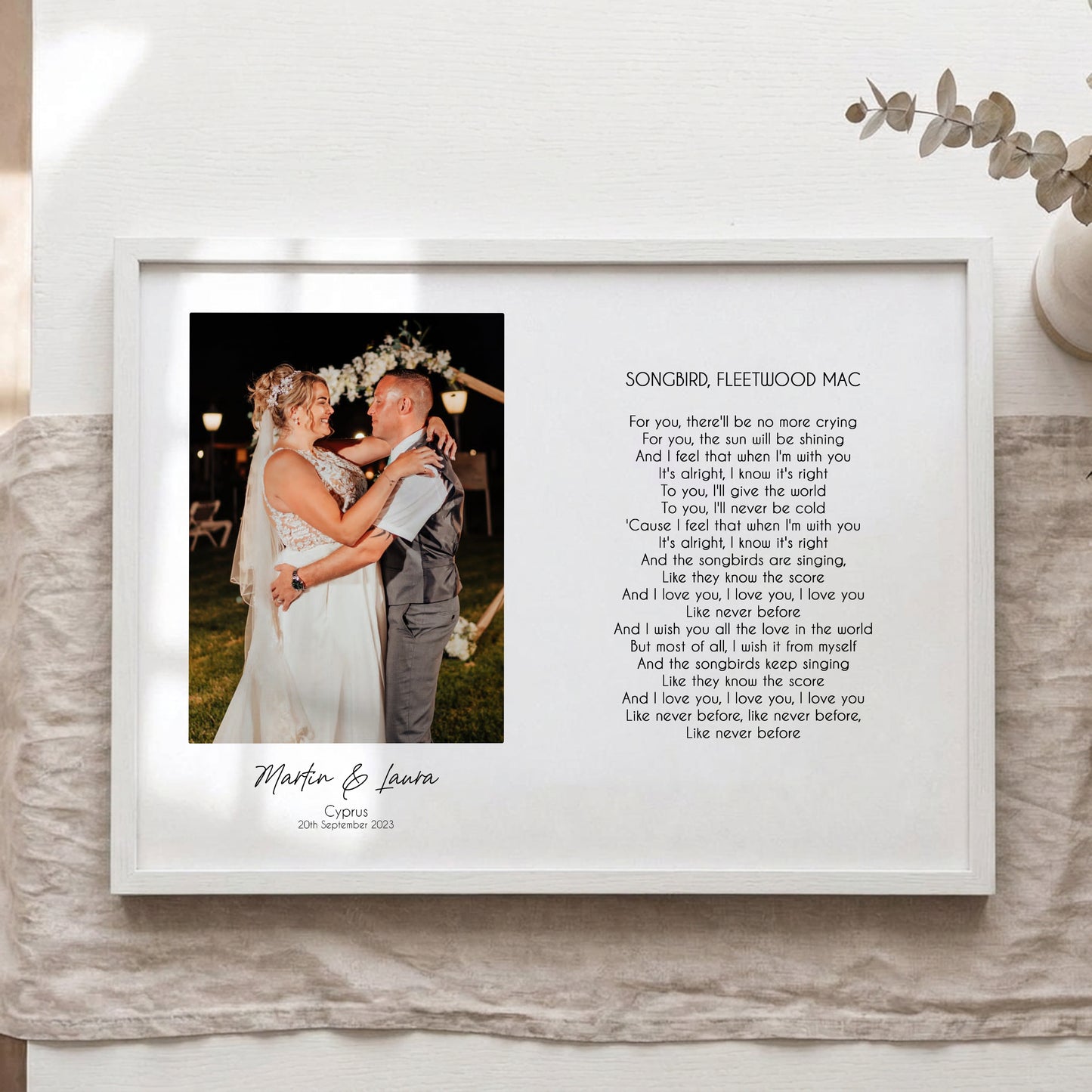Personalised Wedding Song Lyrics Print with Photo – Custom First Dance Wall Art Gift