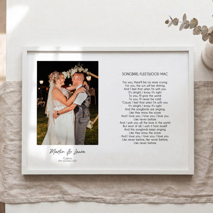 Personalised Wedding Song Lyrics Print with Photo – Custom First Dance Wall Art Gift