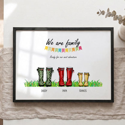 Personalised Family Welly Boots Print – Custom Family & Pet Portrait Wall Art Gift