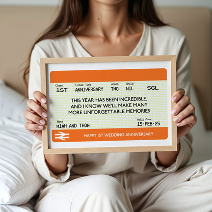 Customised Train Ticket Gift for Him, Dad or Boyfriend | Personalised British Railway Ticket Print | Travel Gift for Fathers Day Valentines