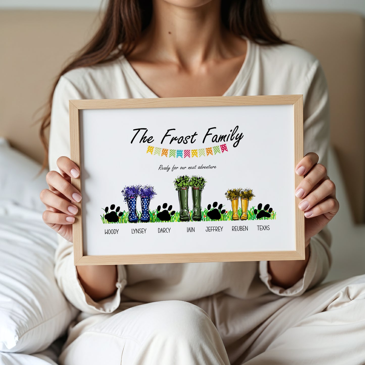 Personalised Family Welly Boots Print – Custom Family & Pet Portrait Wall Art Gift