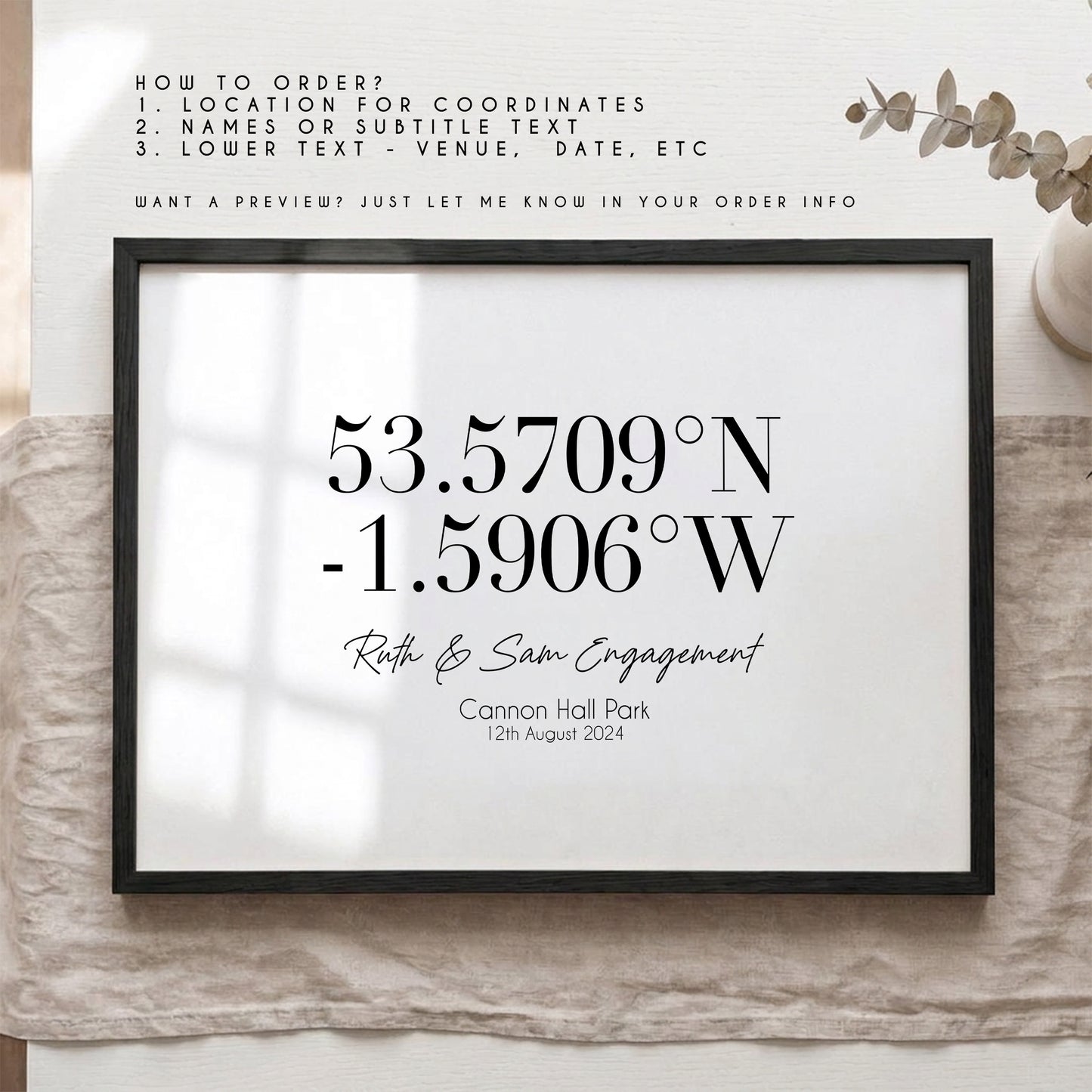Personalised Coordinates Print – Custom Wedding Location Anniversary Wall Art Gift