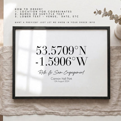 Personalised Coordinates Print – Custom Wedding Location Anniversary Wall Art Gift