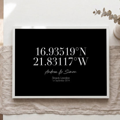 Personalised Coordinates Print – Custom Wedding Location Anniversary Wall Art Gift