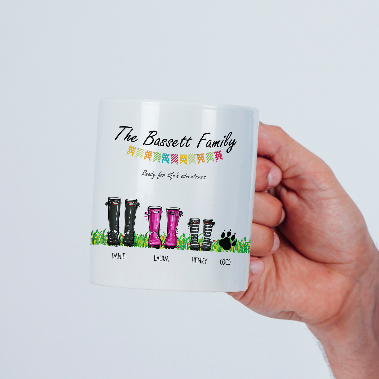 Personalised Family Welly Boots Print – Custom Family & Pet Portrait Wall Art Gift