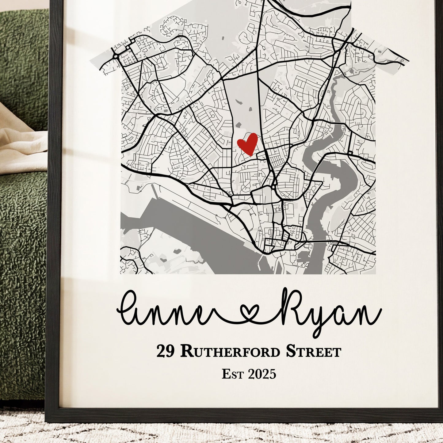 Personalised New Home Map Print – Custom Housewarming Gift for Couples