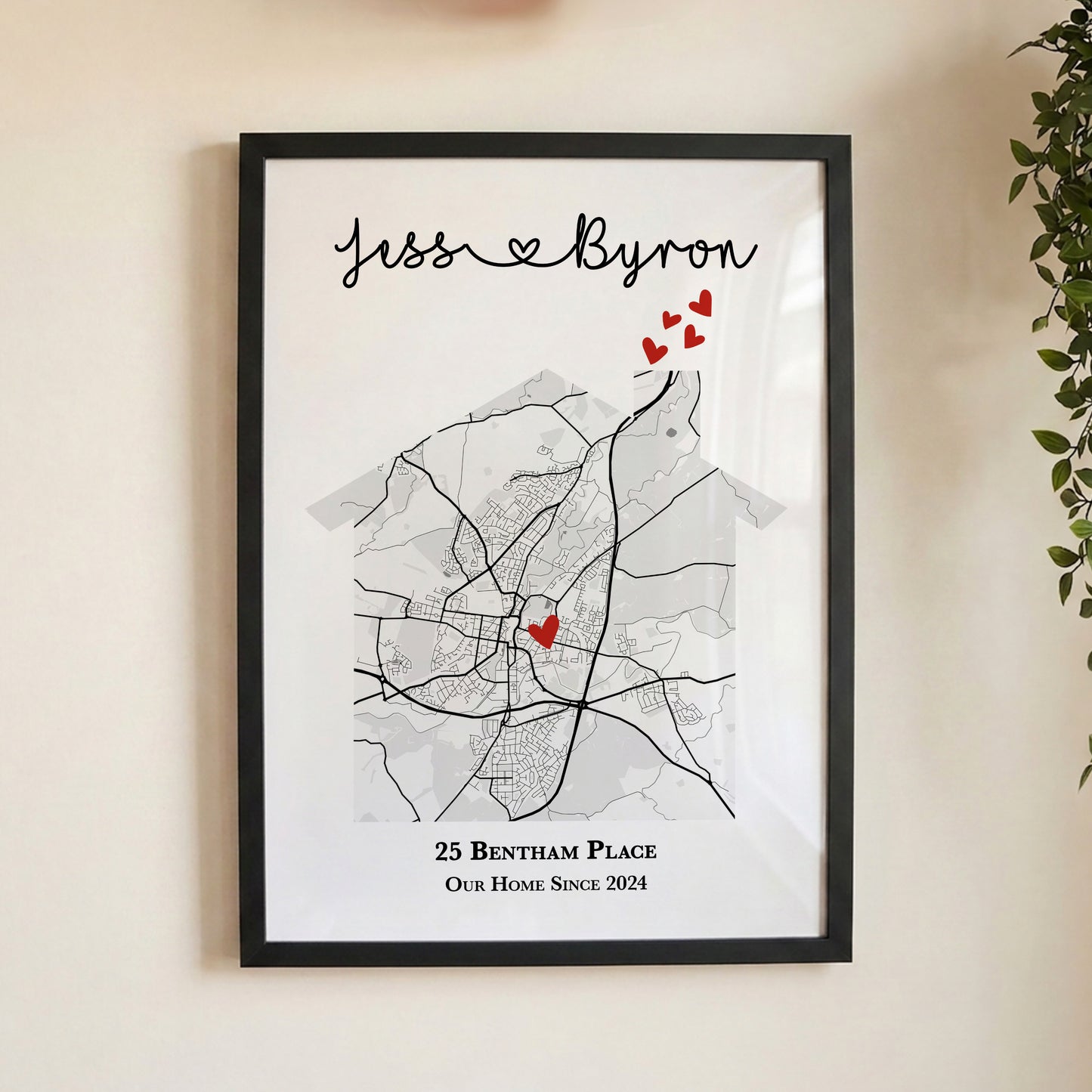 Personalised New Home Map Print – Custom Housewarming Gift for Couples