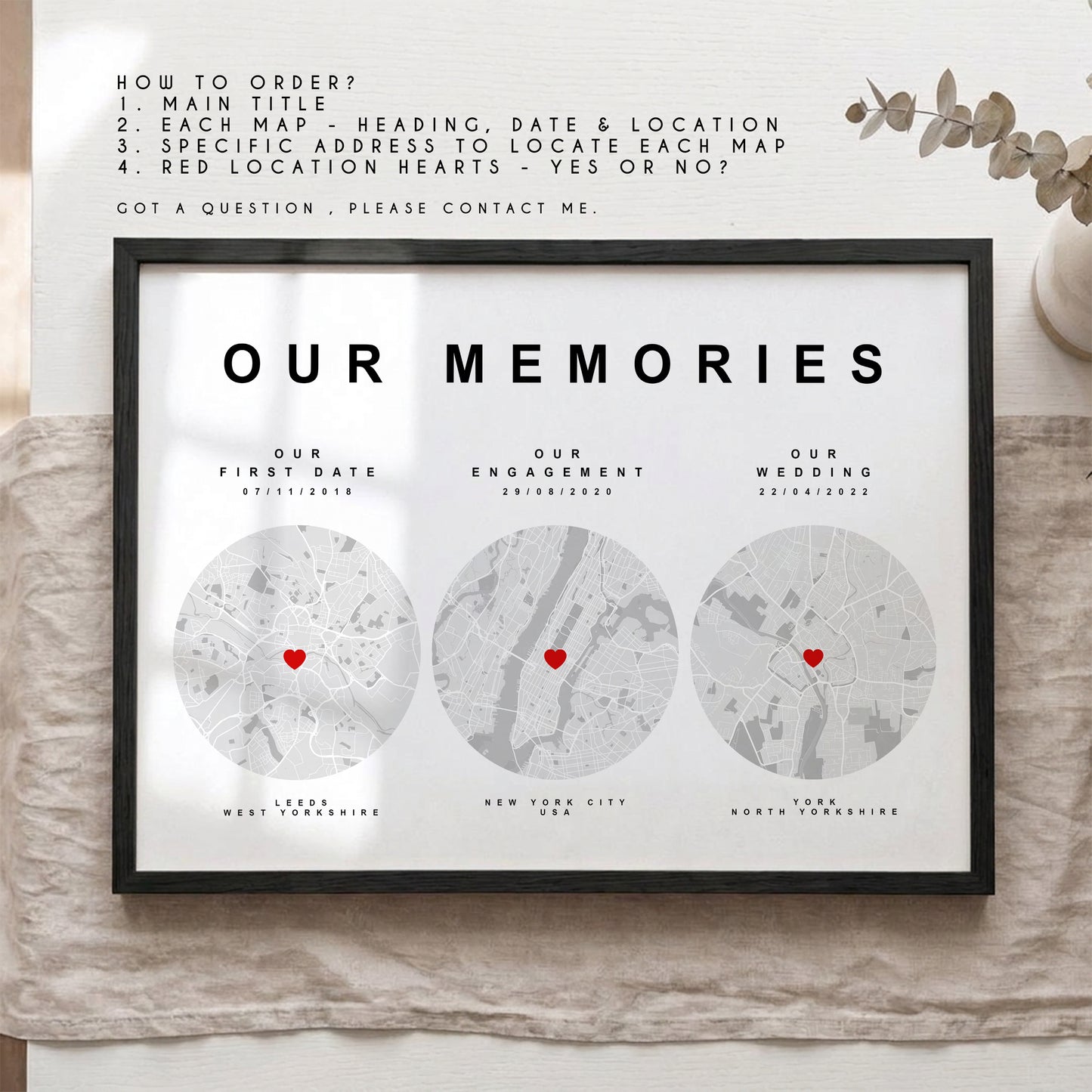 Personalised Our Memories Map Print – Custom Couple Journey Anniversary Wall Art Gift