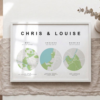 Personalised Our Memories Map Print – Custom Couple Journey Anniversary Wall Art Gift