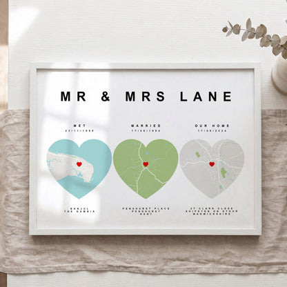 Personalised Our Memories Map Print – Custom Couple Journey Anniversary Wall Art Gift
