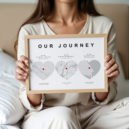 Personalised Our Memories Map Print – Custom Couple Journey Anniversary Wall Art Gift