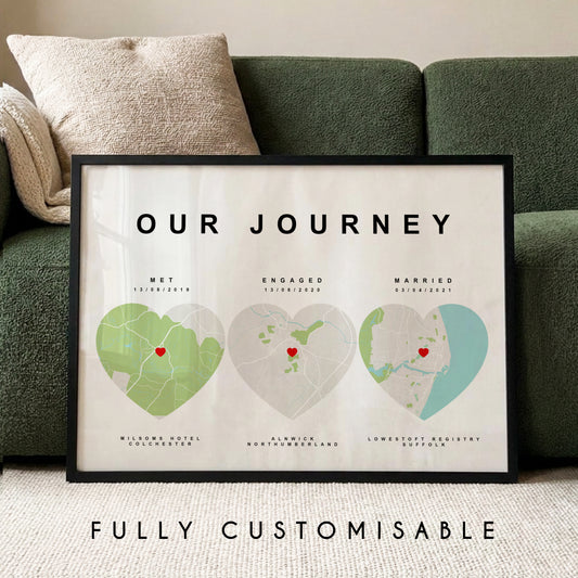 Personalised Our Journey Map Print – Custom Relationship Milestones Wall Art Gift