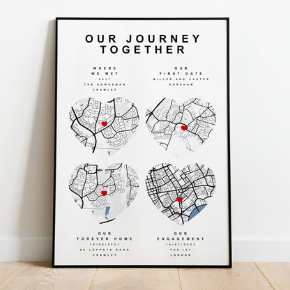 Personalised Journey Map Print | Custom Paper Anniversary Poster | Wedding Map Prints | Our First Date Digital Print | Gifts for Couples
