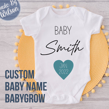 Personalised Last Name Babygrow | Baby Pregnancy Announcement Bodysuit | Baby Due Date Reveal Bodysuit | Last Name Baby-grow | New Baby Gift